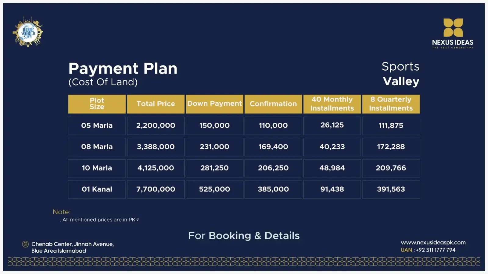 Blue World City Sports Valley Block new Payment Plan