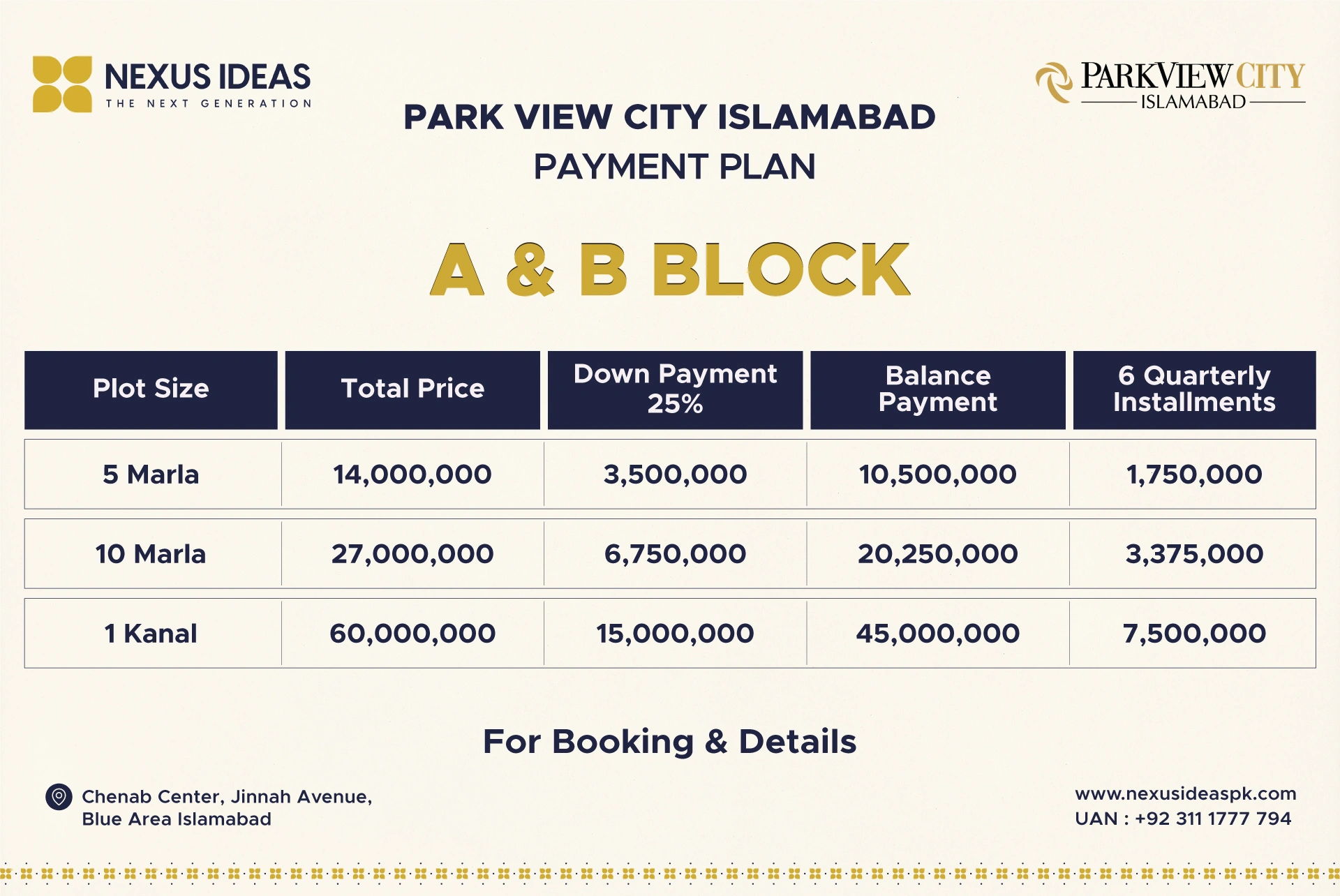 Park View City A & B Block Payment Plan