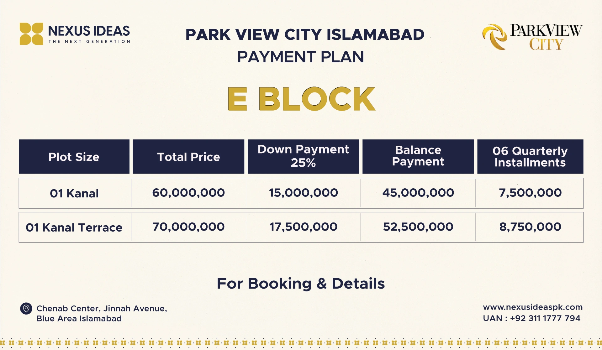 Park View City E Block Payment Plan
