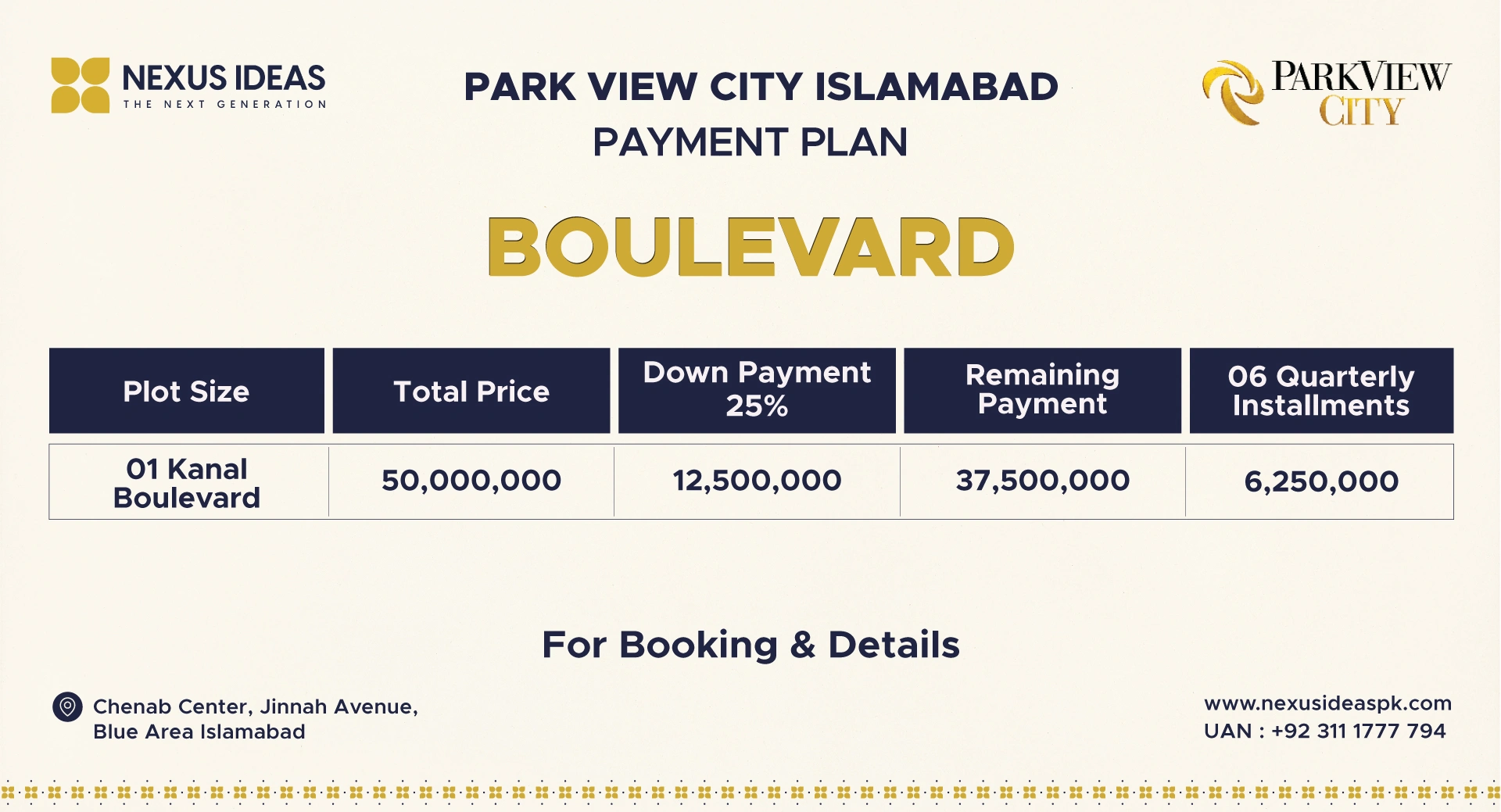 Parkview City Boulevard Payment Plan