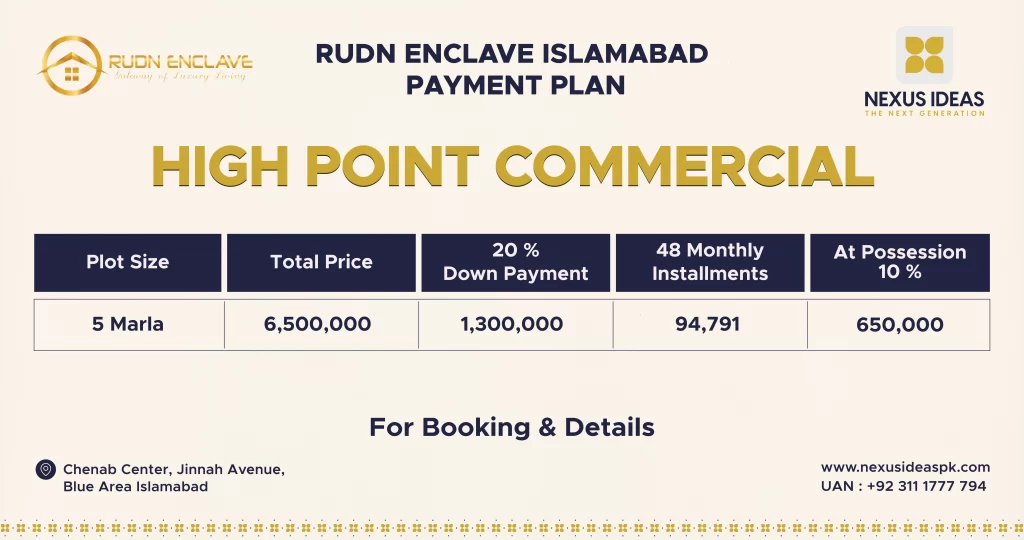 Rudn Enclave Islamabad High point commercial payment plan