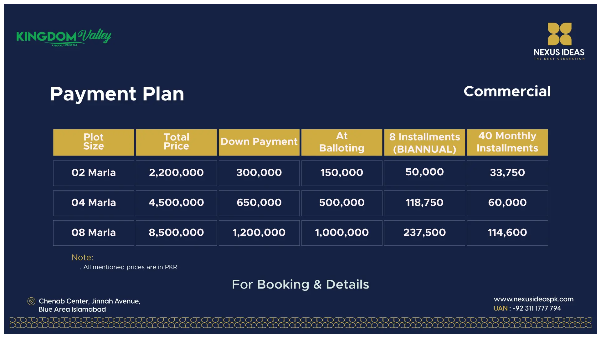 Kingdom Valley Commercial Plots Payment Plan