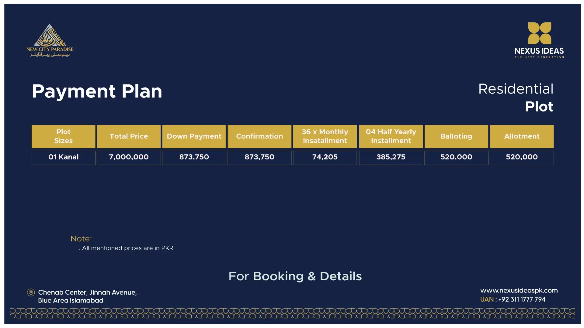 New City Paradise 1 kanal Residential Plots payment plan