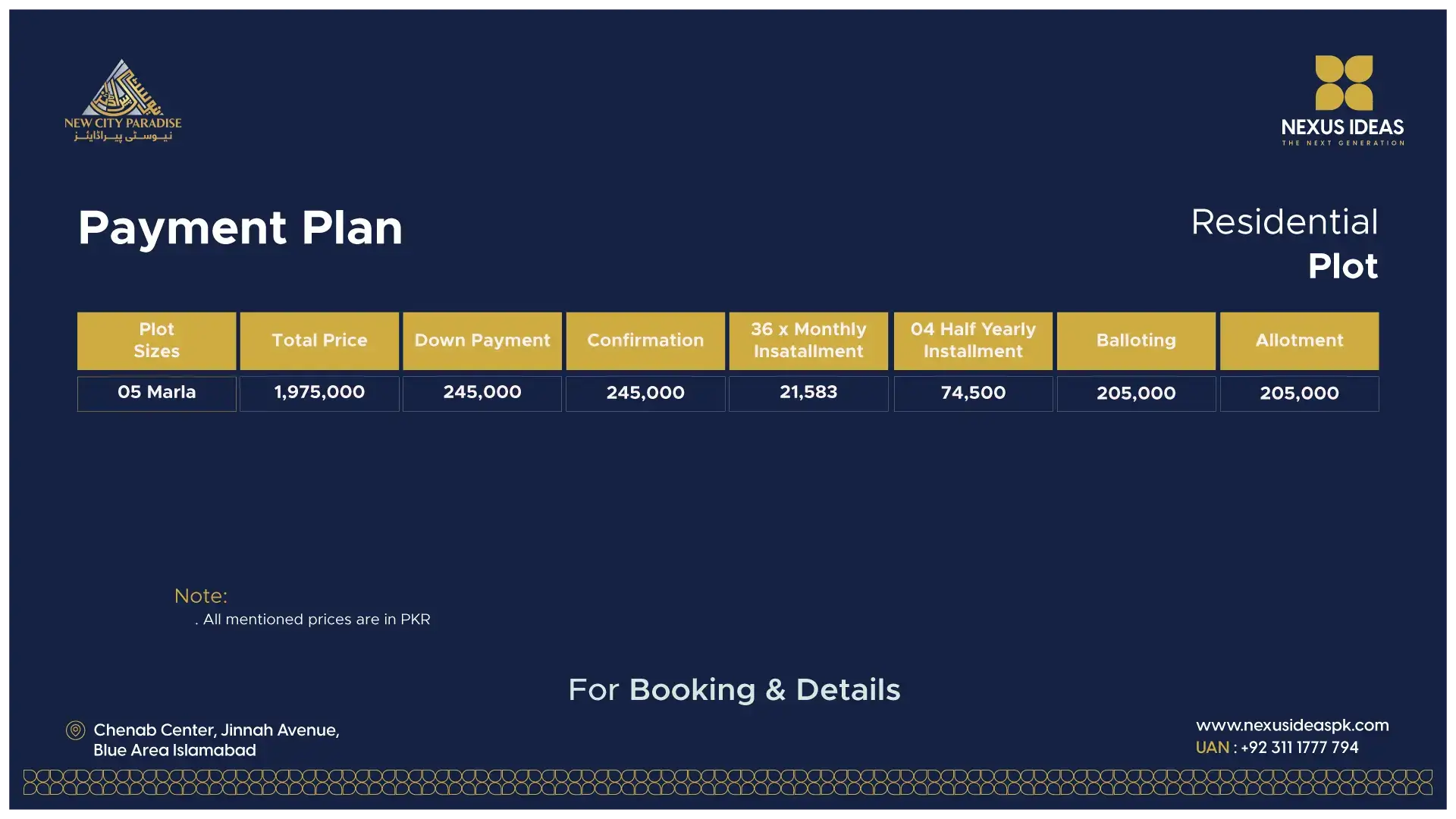 New City Paradise 5 marla Residential Plot payment plan