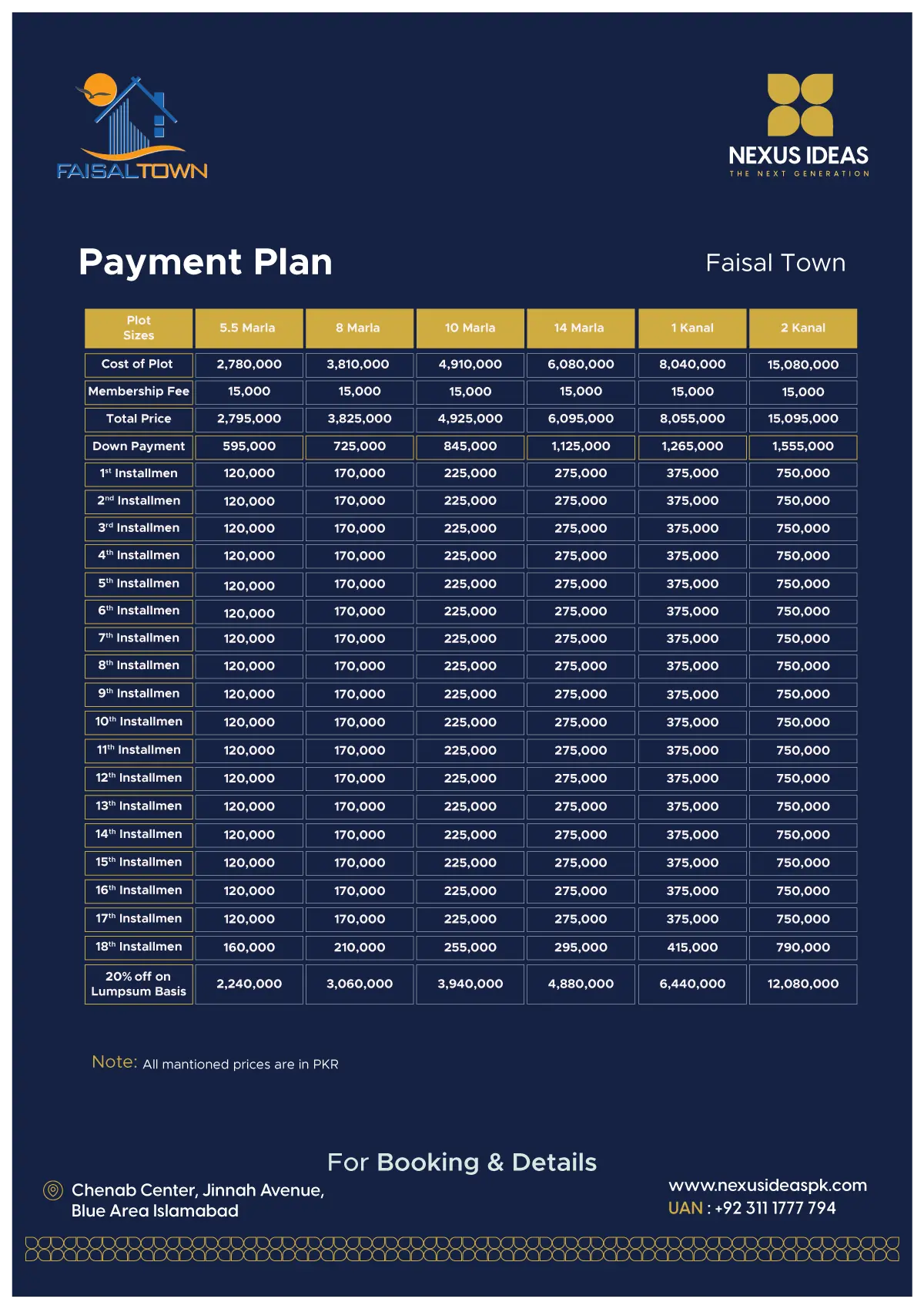 Faisal Town Islamabad Housing Society payment plan