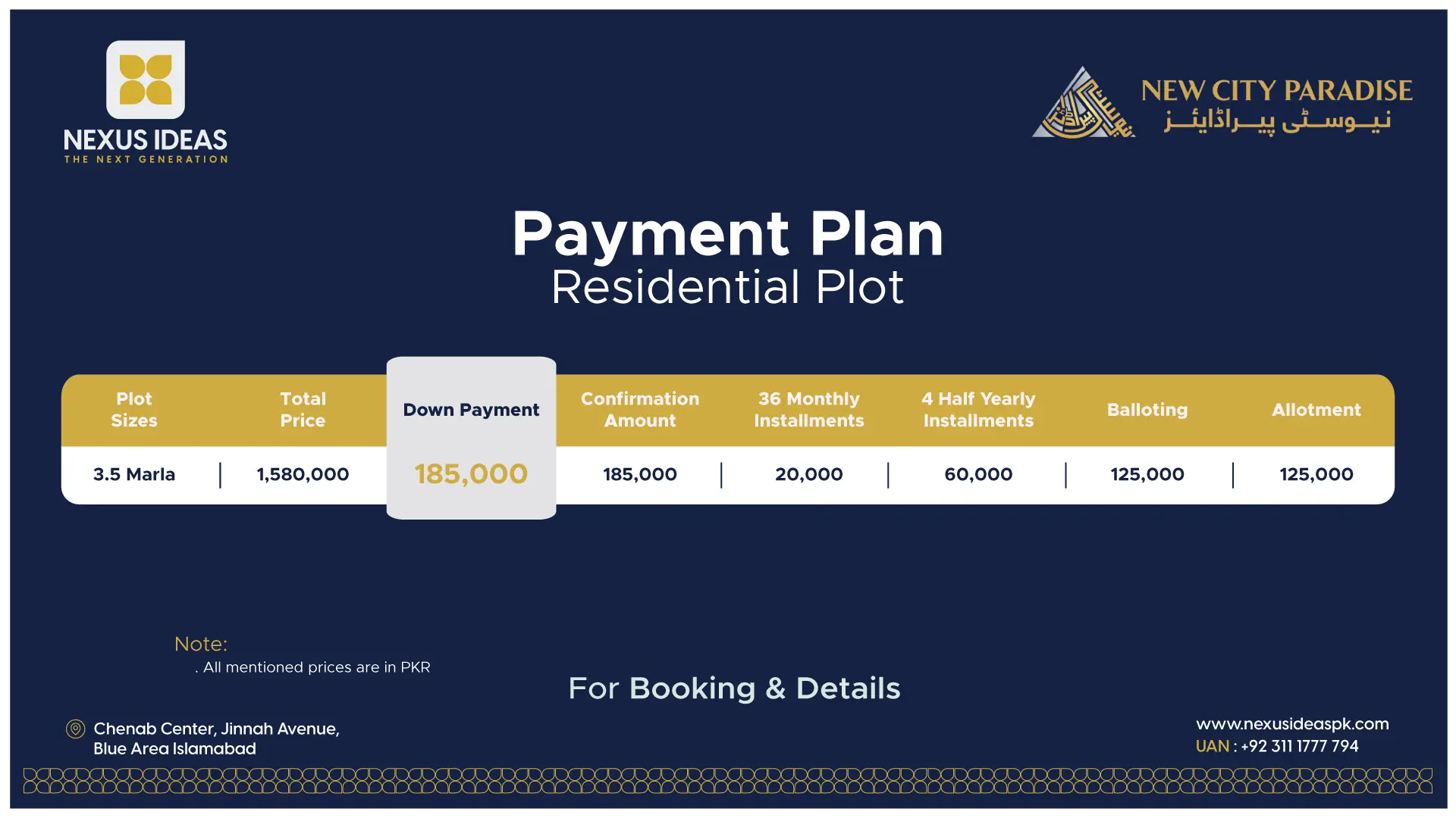 New City Paradise 3.5 Marla Plot Payment Plan