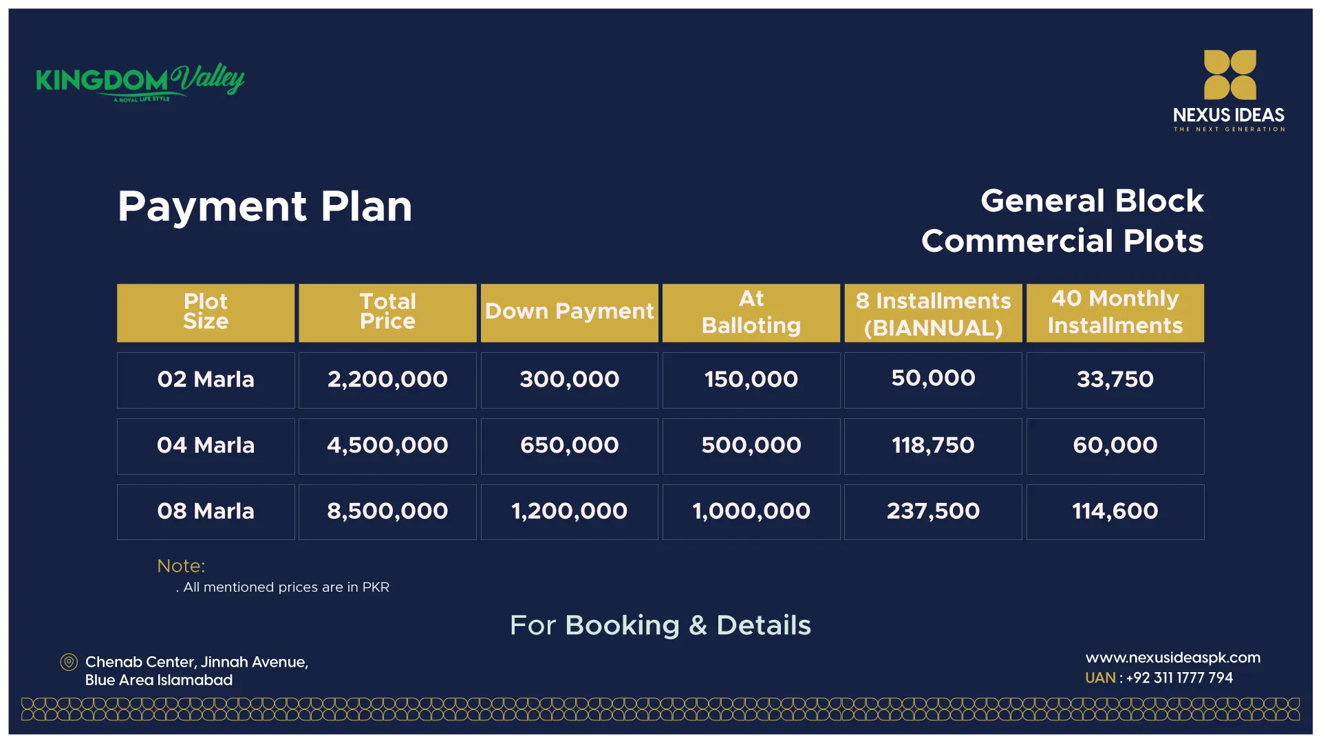 Payment Plan For Commercial Plots For Sale In kingdom valley General Block