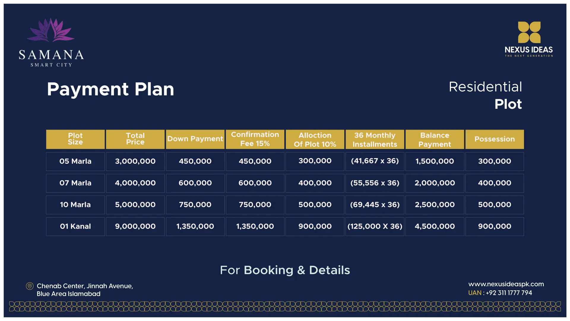 samana smart city islamabad payment plan