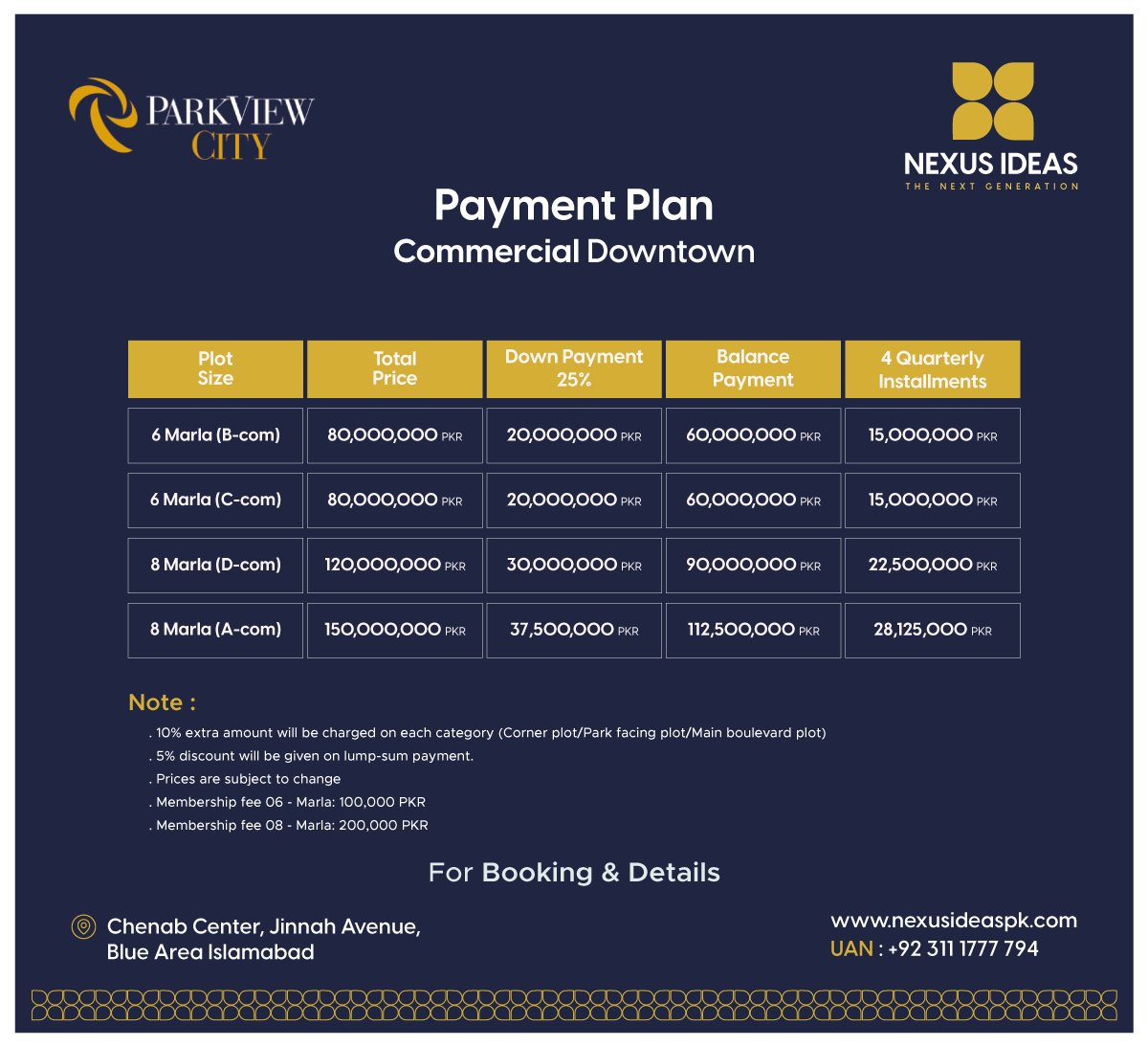 Park view city Downtown Payment plan