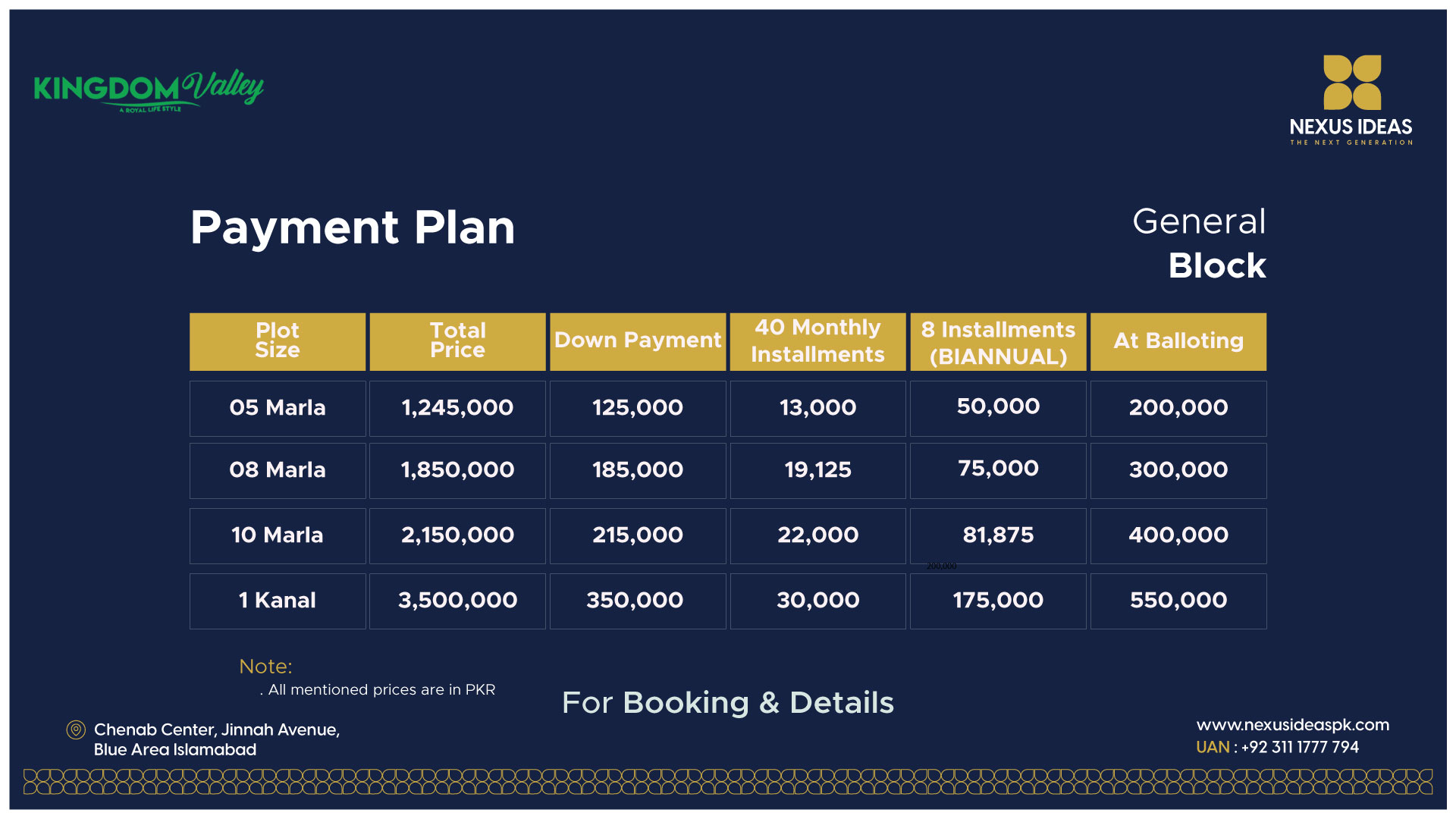 Kingdom Valley General Block Payment Plan