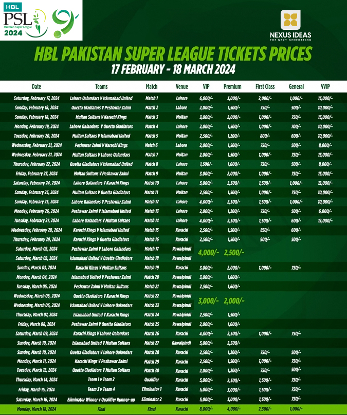 How to Book Tickets for PSL 9