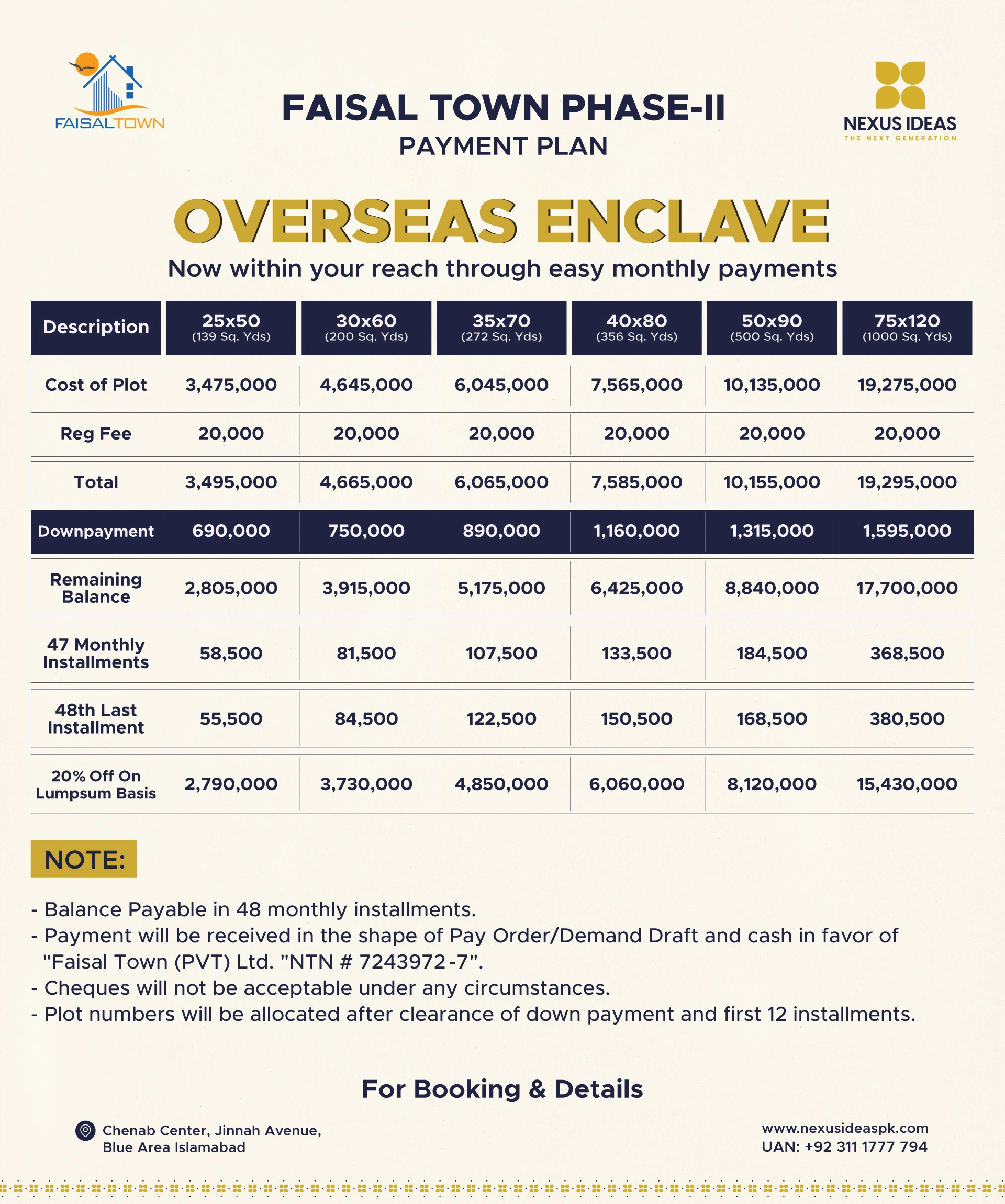 Faisal Town Phase 2 Overseas Enclave payment plan