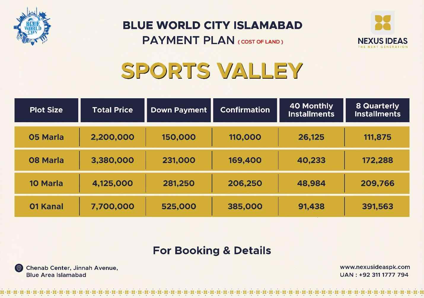 Blue World City Sports Valley Payment Plan