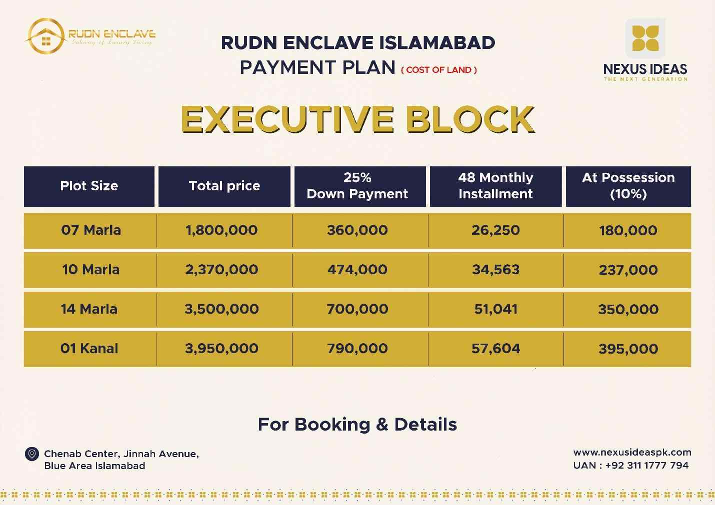 Rudn Enclave Rawalpindi Executive Block Payment Plan