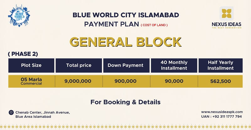 Blue World City General Block Phase 2 Payment Plan