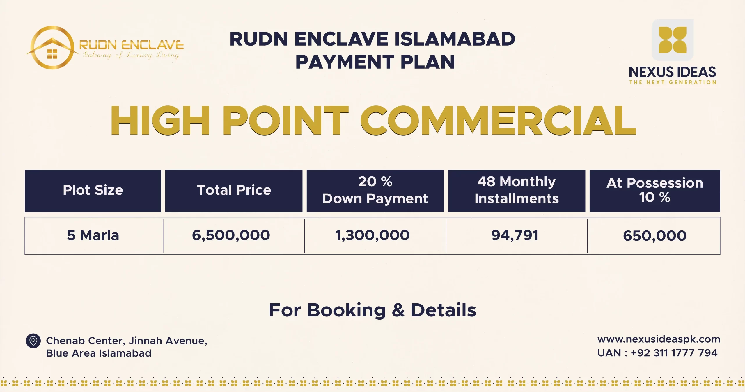 5 Marla High Point Commercial Plots in Rudn Enclave Price