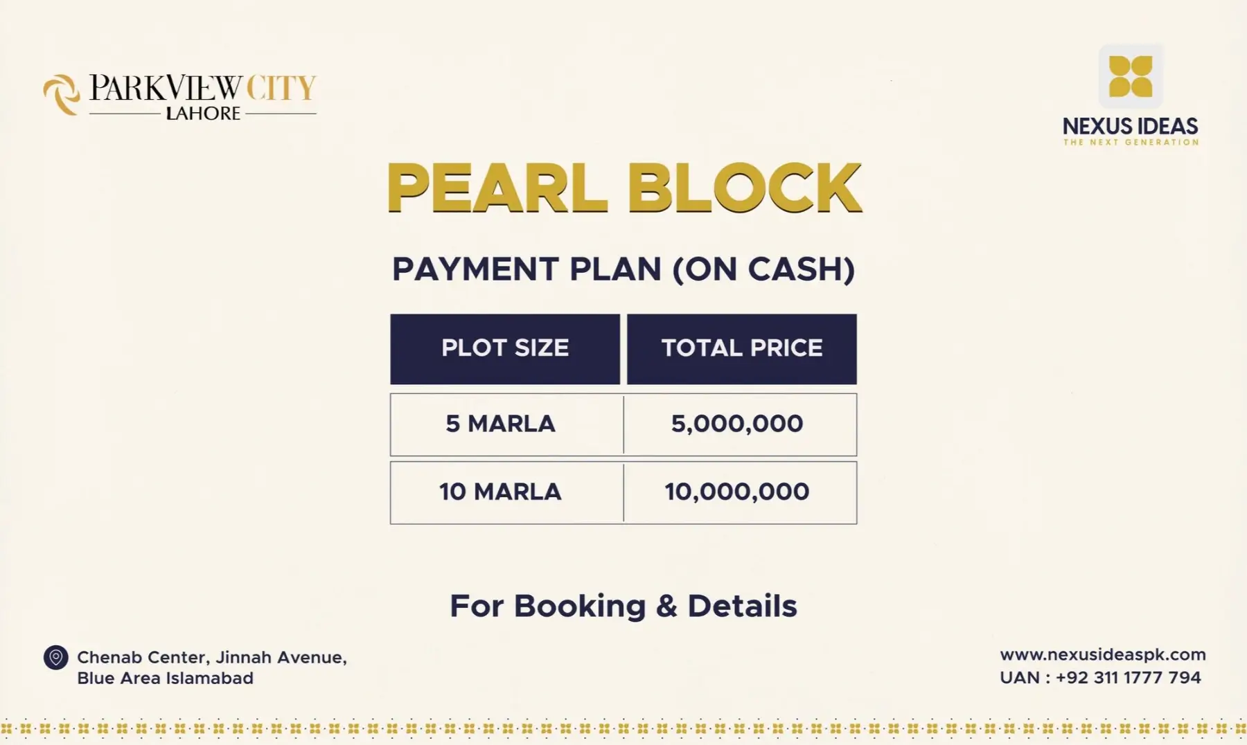 Park View City Lahore Pearl Block Payment Plan