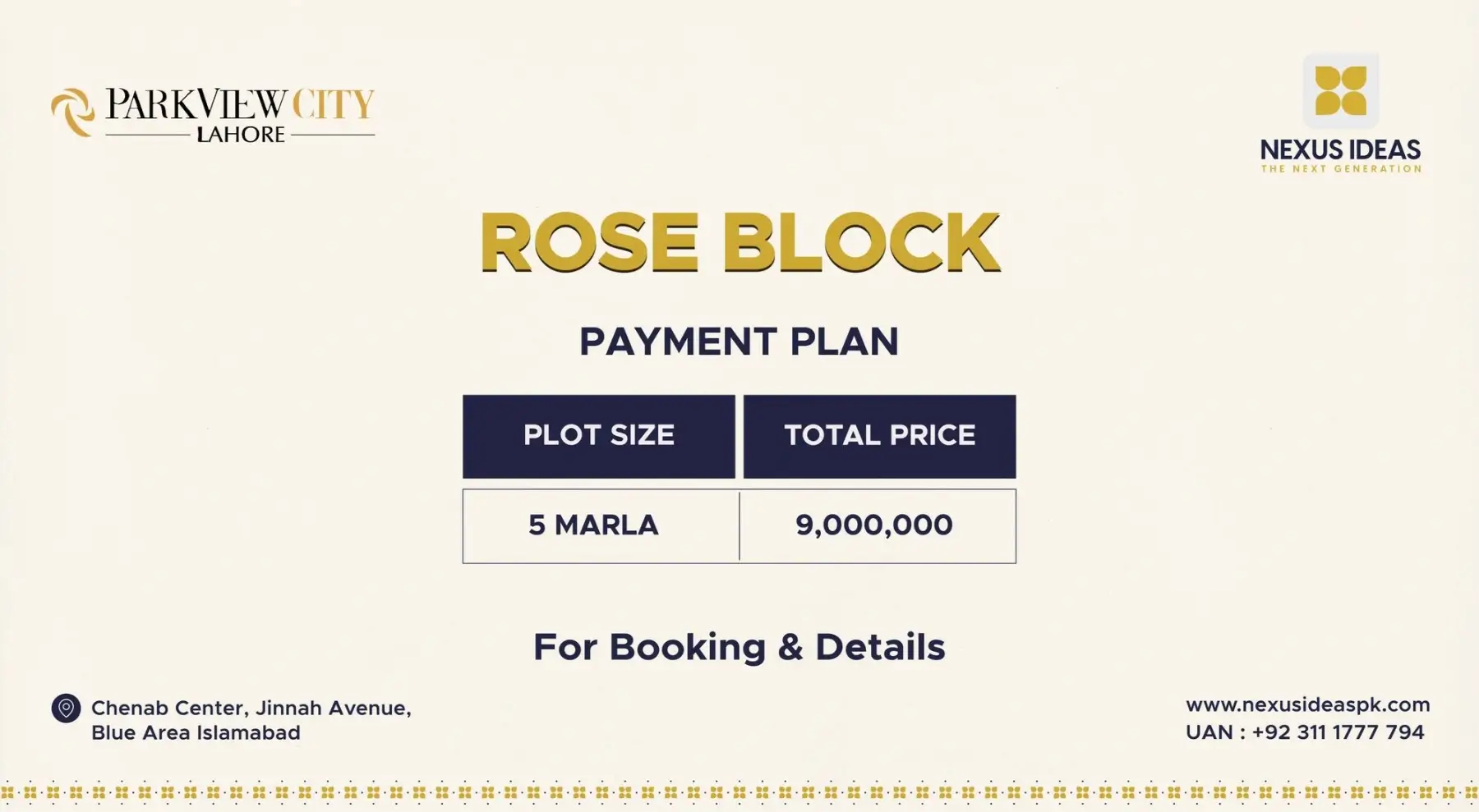 Park View City Lahore Rose Block Payment Plan