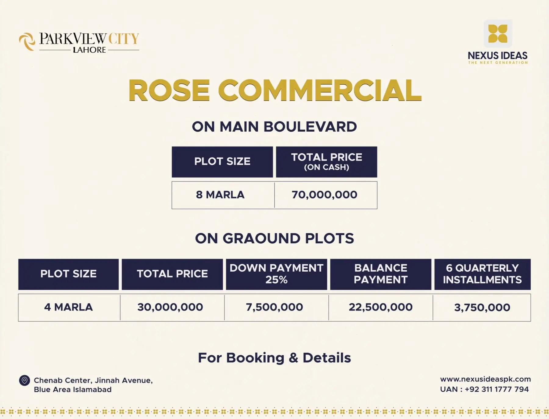 Park View City Lahore Rose Commercial Payment Plan