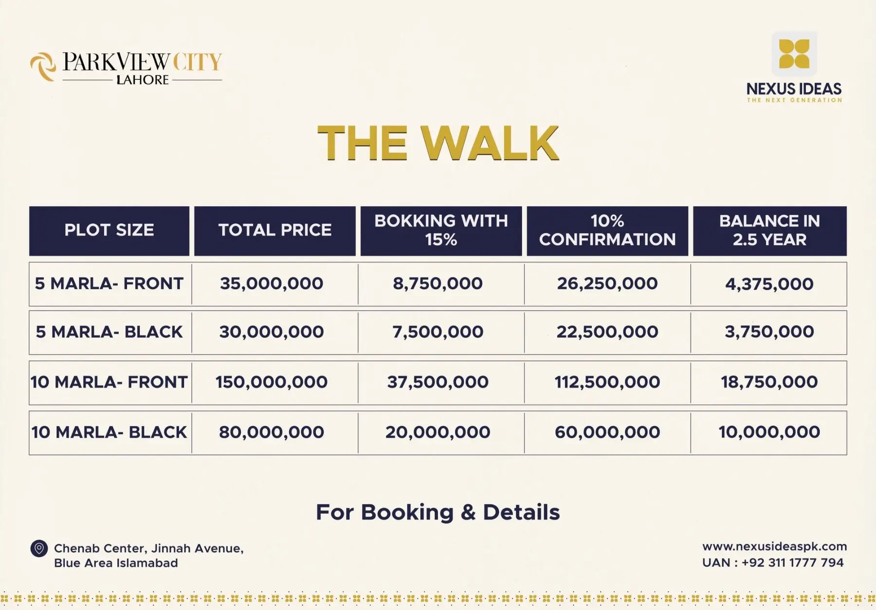 Park View City Lahore The Walk Payment Plan