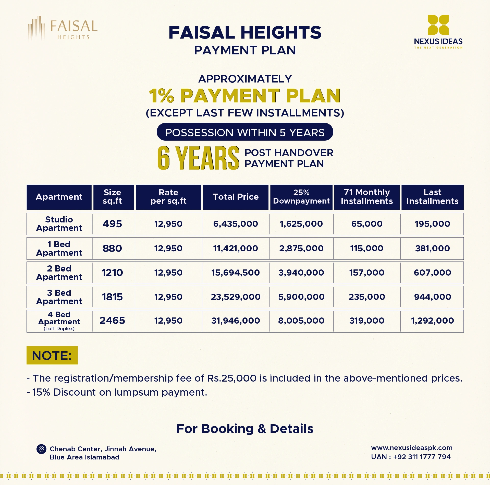 Faisal Heights Islamabad Payment Plan
